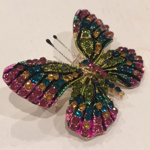 Multicolor Rhinestone Butterfly Brooch - Picture 3 of 5